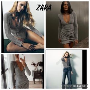 NWT- BLOGGERS fav Zara metallic thread silver bodysuit shoulder pads v neck.